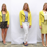 Yellow blazer worn three ways by Stylist Alison Deyette Yellow blazer worn three ways by Stylist Alison Deyette
